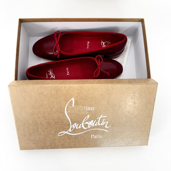 Christian Louboutin Sweetie Jane Flat Ballet Shoes Patent Leather Loubi Red 37.5 - Picture 13 of 14